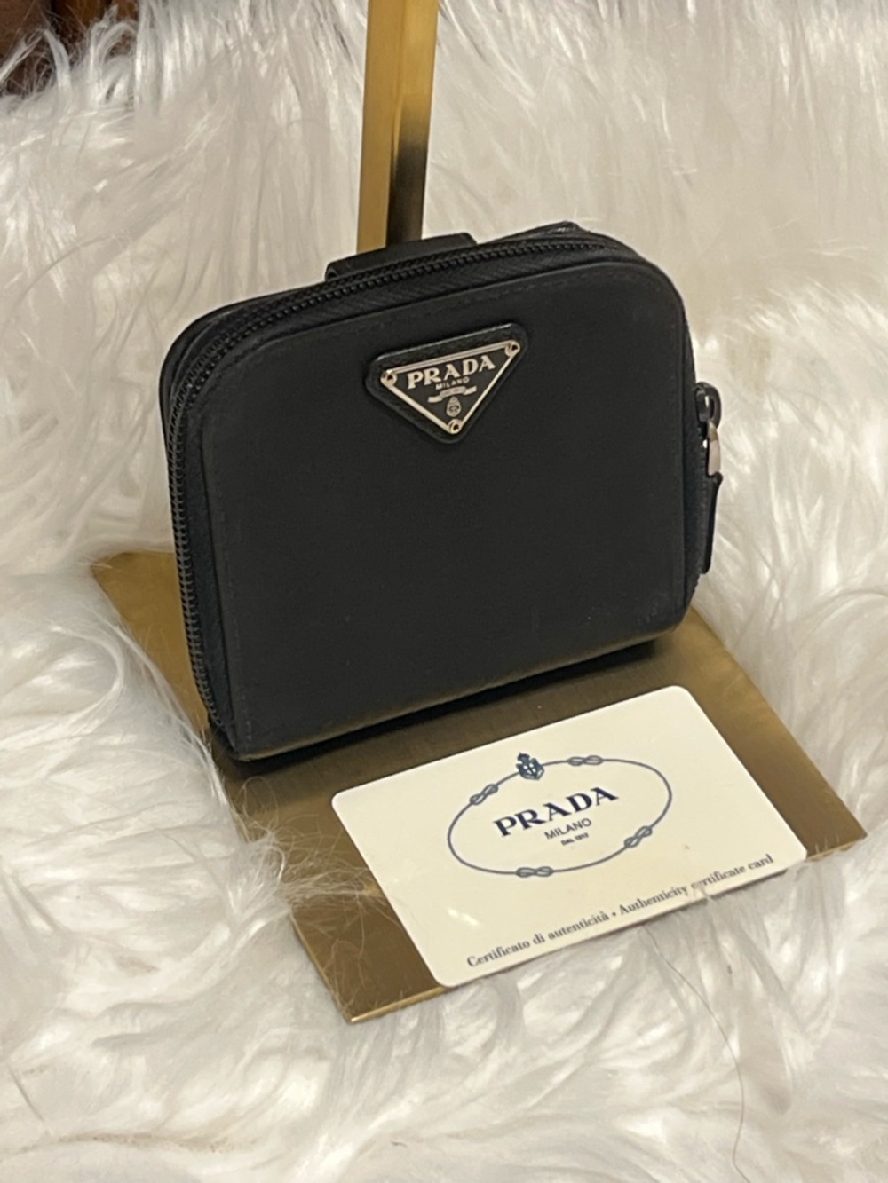 Prada Black Nylon Zip Around Compact Wallet with Triangle Logo